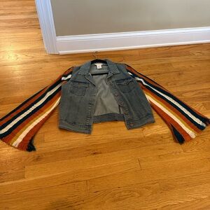 Altered state size, small, jean jacket with fabric wide arms